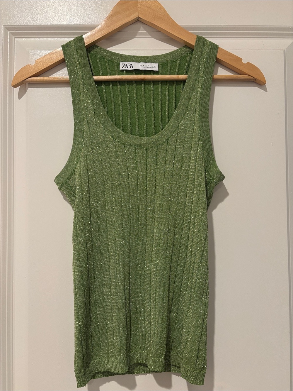 ZARA Olive Green Ribbed Metallic-Thread Tank